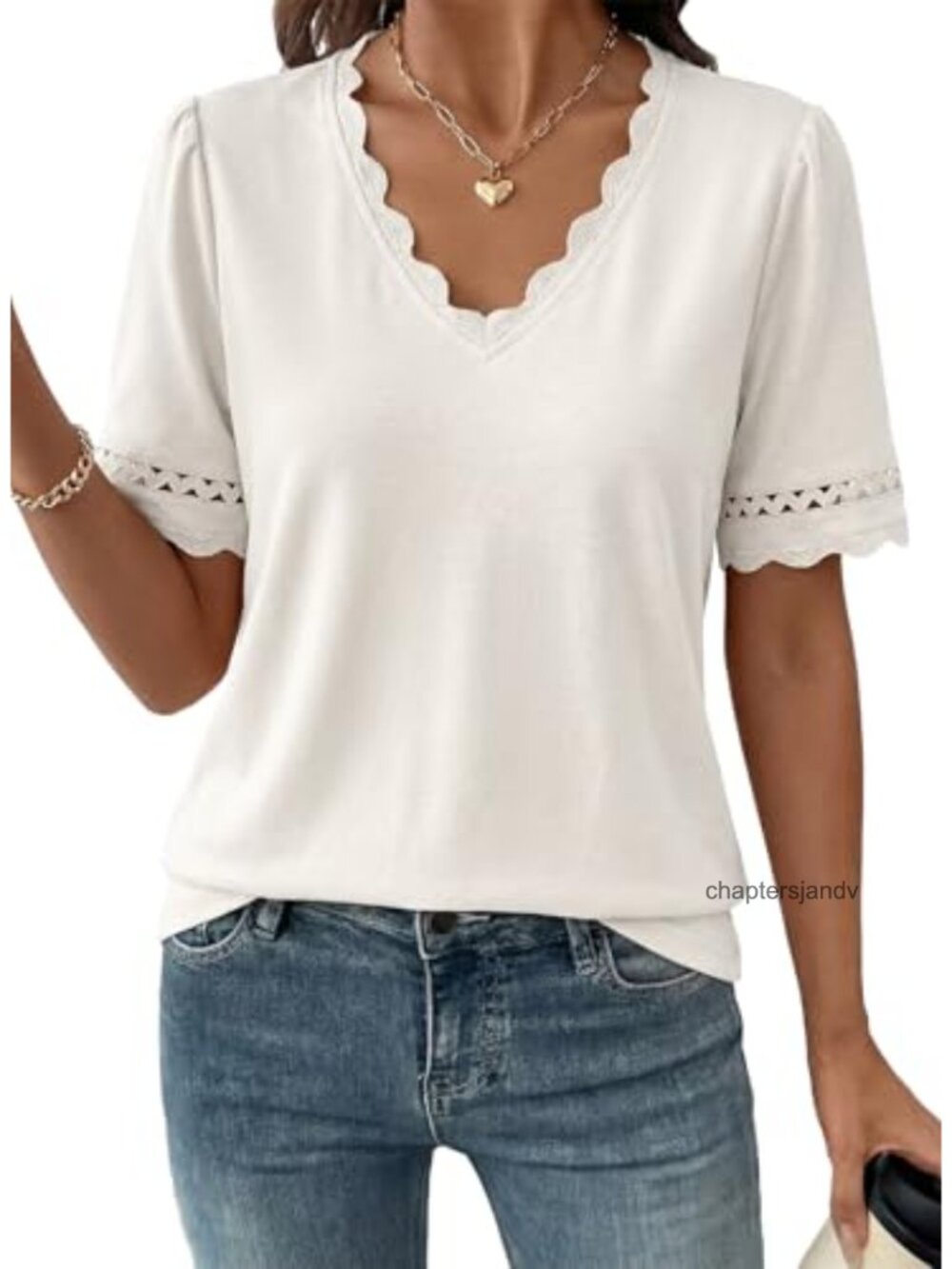 Women's Boho V-Neck Eyelet Lace Puff Sleeve Blouse